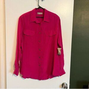 Vintage with tags marsh landing dark pink silk shoulder pad button down blouse